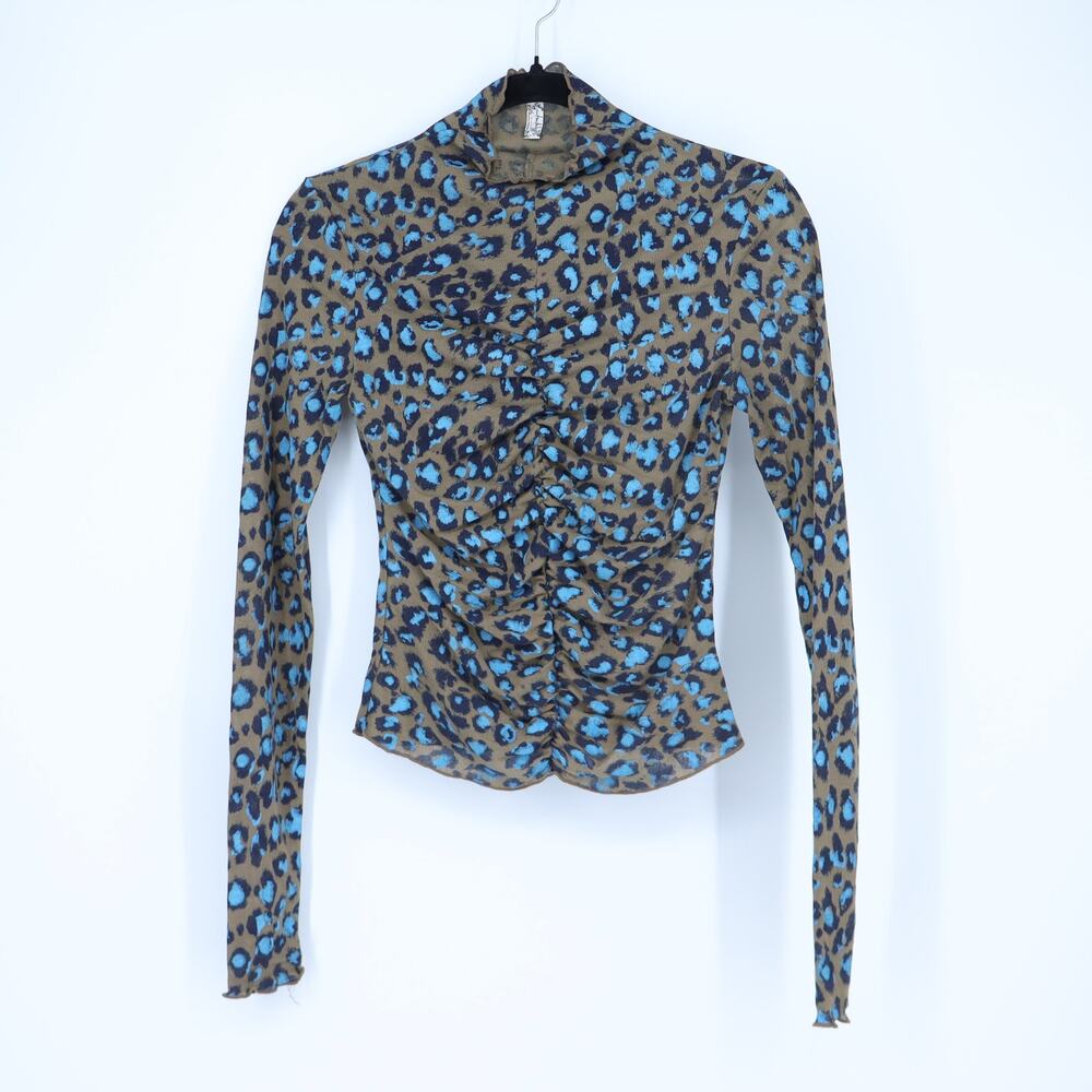 FP Intimately Little Crush Long Sleeve Top Cheetah Print Semi Sheer Women's XS